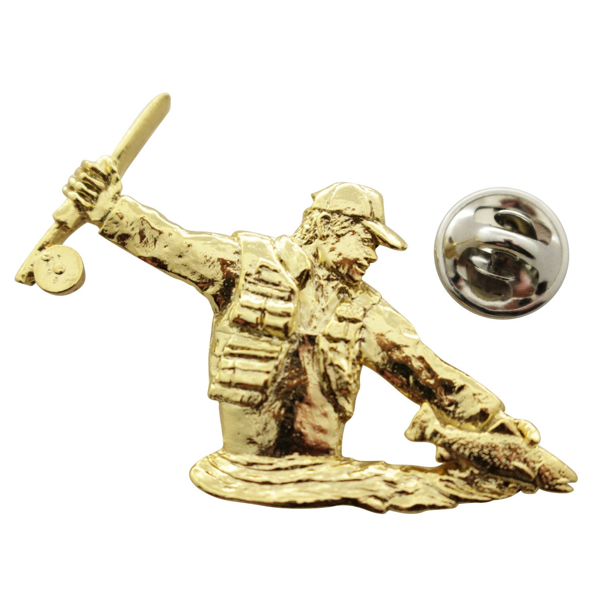 Fly Fisherman Pin ~ 24K Gold ~ Lapel Pin ~ 24K Gold Lapel Pin ~ Sarah's Treats & Treasures